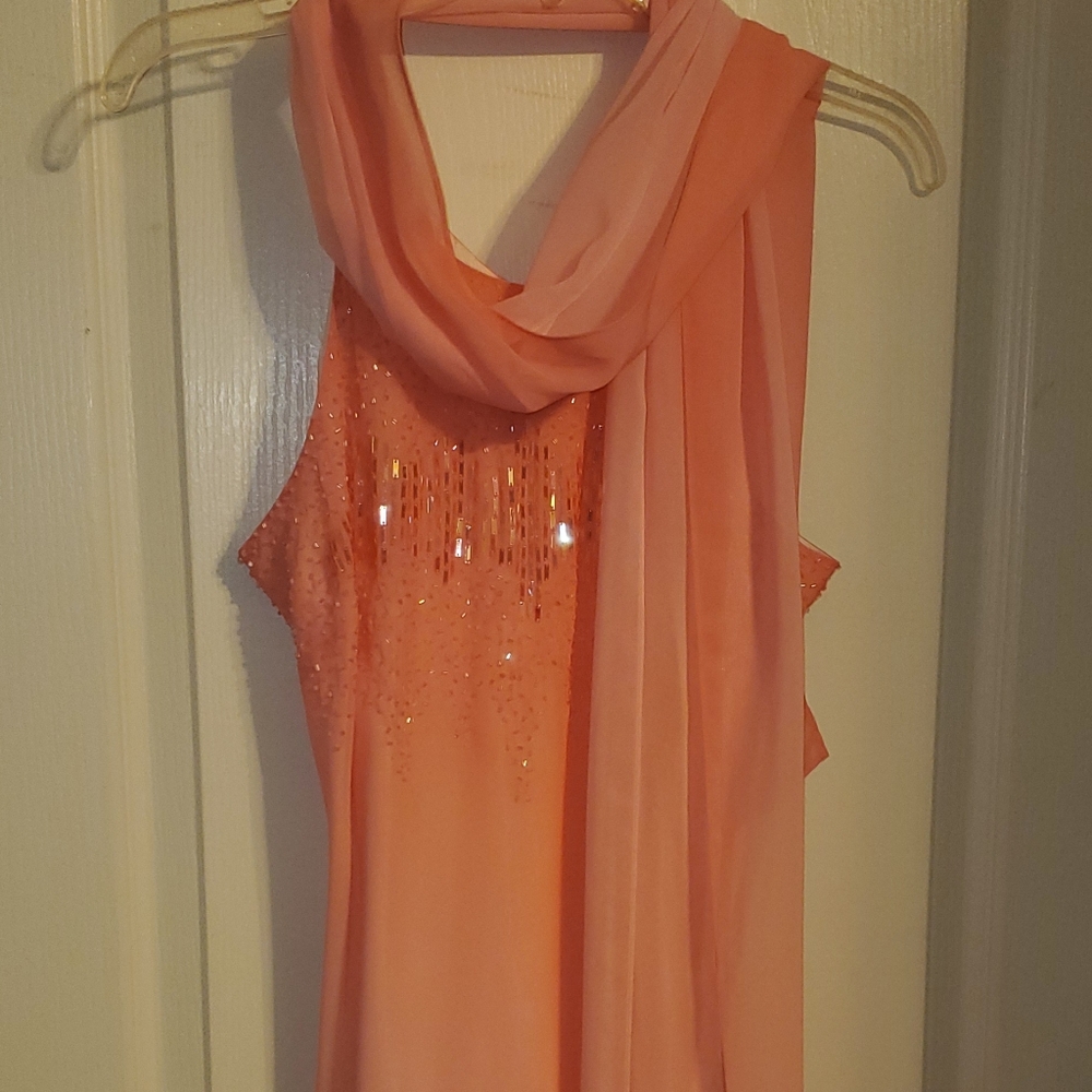 Beautiful Satin Coral Colored Dress w Sash